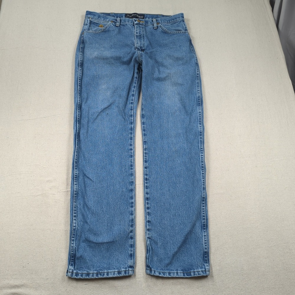 Wrangler Jeans Mens 35x32 Blue George Strait Cowboy Cut Western Distressed